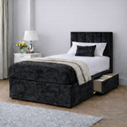 Crushed Velvet Bed with Headboard, Mattress & Drawer