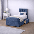 Crushed Velvet Bed with Headboard, Mattress & Drawer