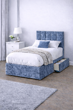 Crushed Velvet Bed with Headboard, Mattress & Drawer