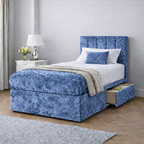Crushed Velvet Bed with Headboard, Mattress & Drawer