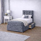 Crushed Velvet Bed with Headboard, Mattress & Drawer