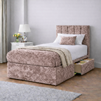 Crushed Velvet Bed with Headboard, Mattress & Drawer