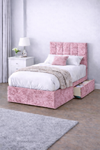Crushed Velvet Bed with Headboard, Mattress & Drawer