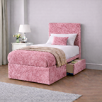 Crushed Velvet Bed with Headboard, Mattress & Drawer