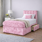 Crushed Velvet Bed with Headboard, Mattress & Drawer