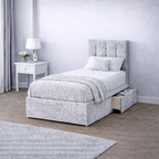 Crushed Velvet Bed with Headboard, Mattress & Drawer