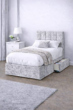 Crushed Velvet Bed with Headboard, Mattress & Drawer