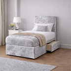 Crushed Velvet Bed with Headboard, Mattress & Drawer