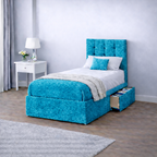 Crushed Velvet Bed with Headboard, Mattress & Drawer