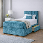 Crushed Velvet Bed with Headboard, Mattress & Drawer