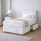 Crushed Velvet Bed with Headboard, Mattress & Drawer