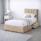 Plush Velvet Bed with Headboard, Mattress & Drawer