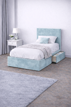 Plush Velvet Bed with Headboard, Mattress & Drawer