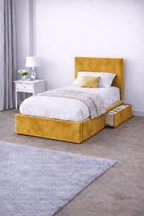Plush Velvet Bed with Headboard, Mattress & Drawer