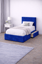 Plush Velvet Bed with Headboard, Mattress & Drawer