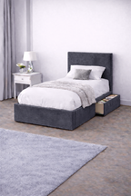 Plush Velvet Bed with Headboard, Mattress & Drawer
