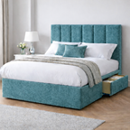 Chenille Bed with Headboard, Mattress & Drawer